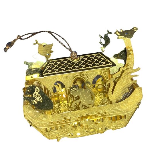 Laser Cut Noah's Ark Goldtone Hanging Christmas Ornament - Picture 12 of 16